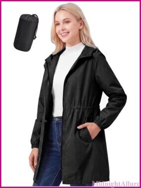 Women's Long Waterproof Packable Raincoat with Hood